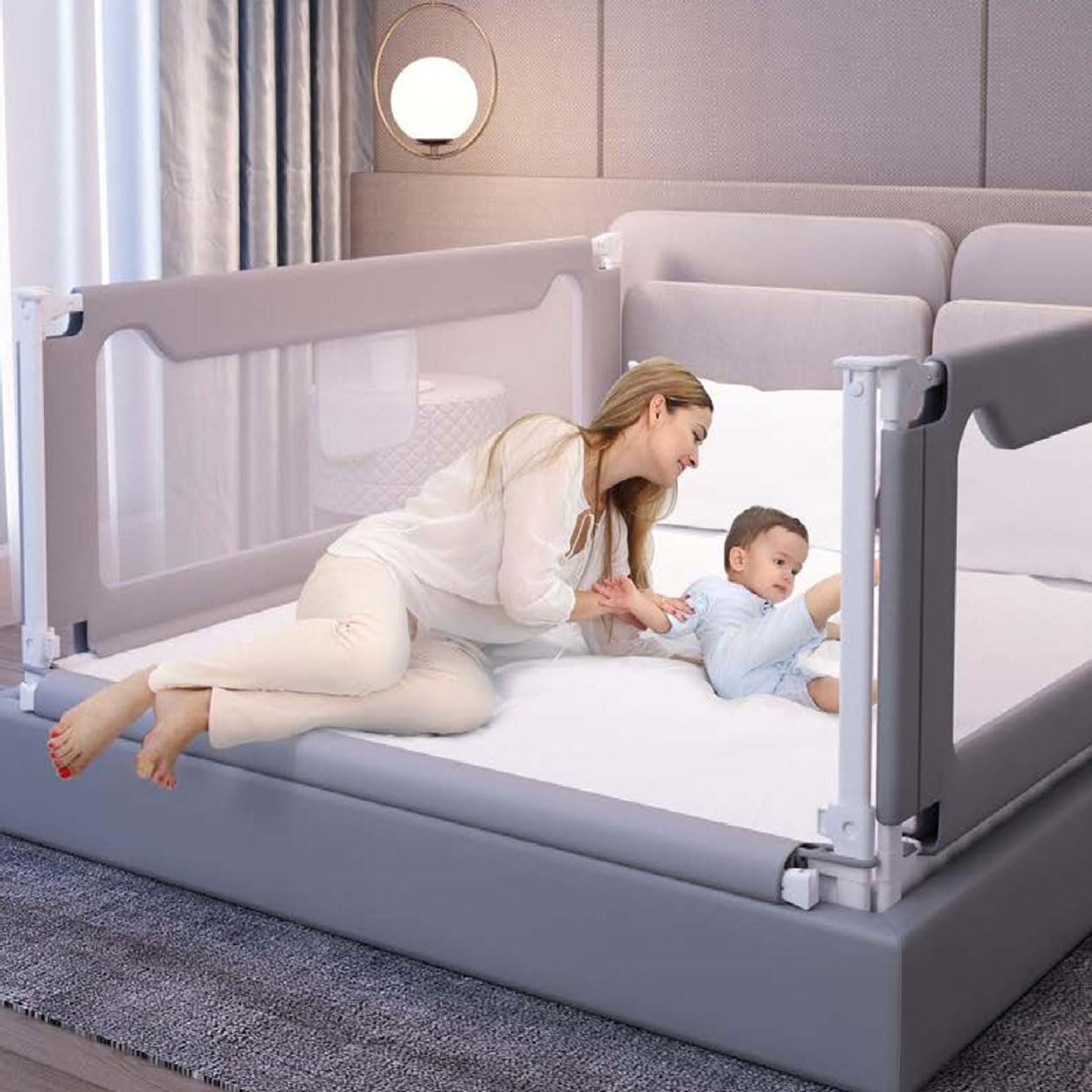 HUHJYUGE Bed Rail Guard, Barandilla de Cama para Niños, Barrera de Seguridad para Cama Bebé, Protección Anticaídas, Altura Regulable, para Muchos Tipos de Cama (A 1.2m)