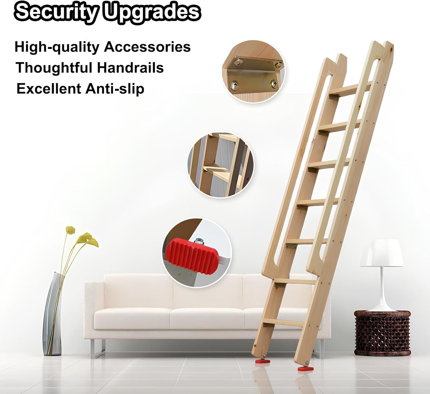 Wooden Bunk Bed Ladder for Dorms Bedrooms and Apartments Brown Large Step Ladder for Hotels