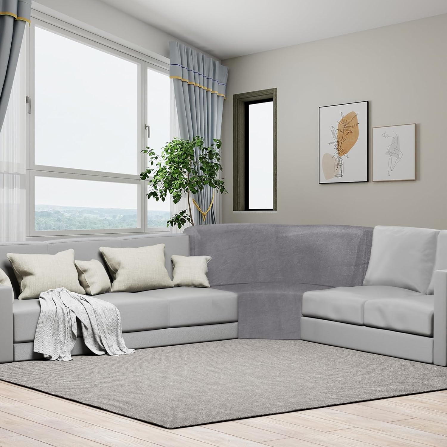 Corner Couch Cover, Stretch Velvet Corner Sofa Cover for L Shape Sectional Recliner Couch Reclining Sofa Additional Seat, Furniture Protector Slipcover with Elastic Bottom