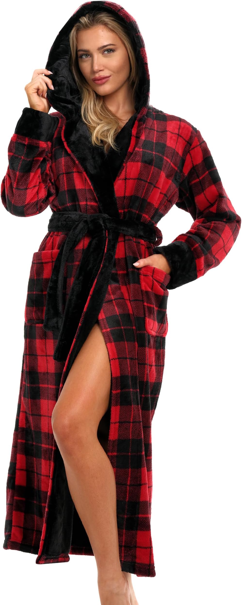 Alexander Del Rossa womens Robe, Long Plush Bathrobe With Hood, Hooded Robes for Women Plus Size Bath Robe Cozy