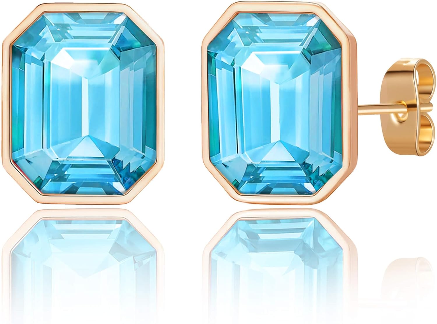 Austrian Crystal Octagon Stud Earrings for Women Fashion 925 Sterling Silver Hypoallergenic Jewelry