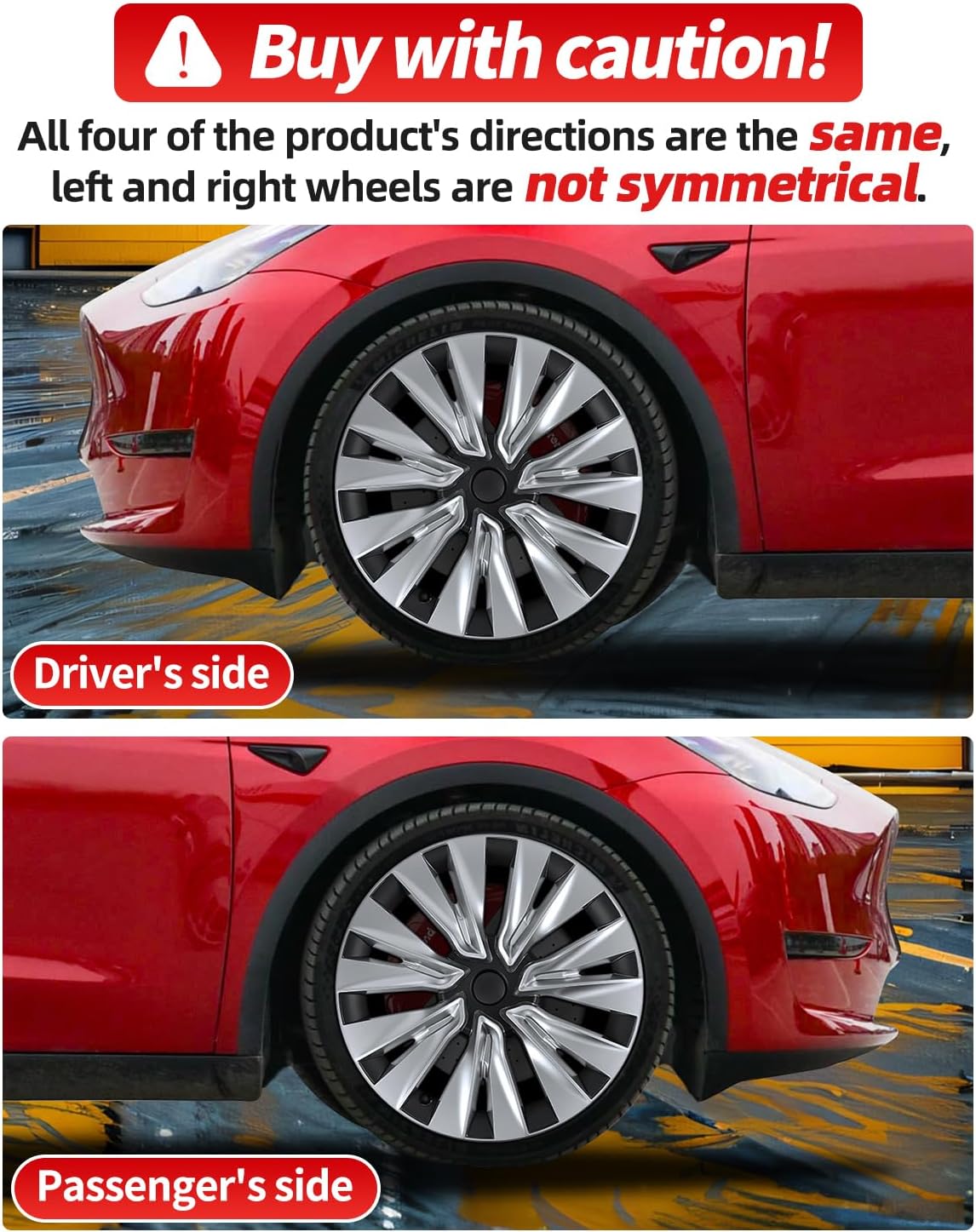 Model y Wheel Covers 19 inch, 19" Wheel Center Hub Cap Kit Compatible with Tesla Model Y Matte Black (19 inch Model y Silver 2019-2024)
