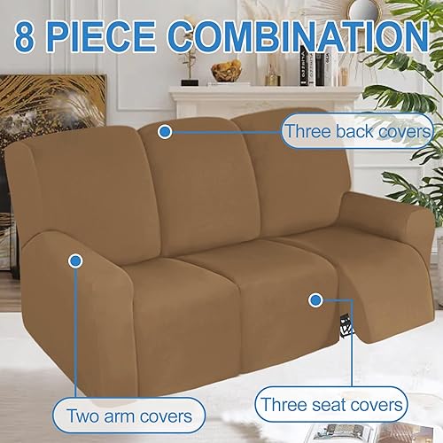 Miniatura 5 de Juego de fundas para sofás reclinables 100 % impermeables, 8 piezas, para sofás reclinables, de 3 asientos, elásticas, lavables, para sofá
