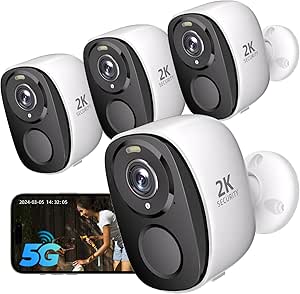 4PC 2.4G/5GHz WiFi Security Cameras Wireless Outdoor,2K Battery Home Security Camera with AI Detection,Siren, Surveillance Indoor Home Camera, Color Night Vision,2-Way Talk,IP65, Cloud/SD, Works Alexa asin的图片