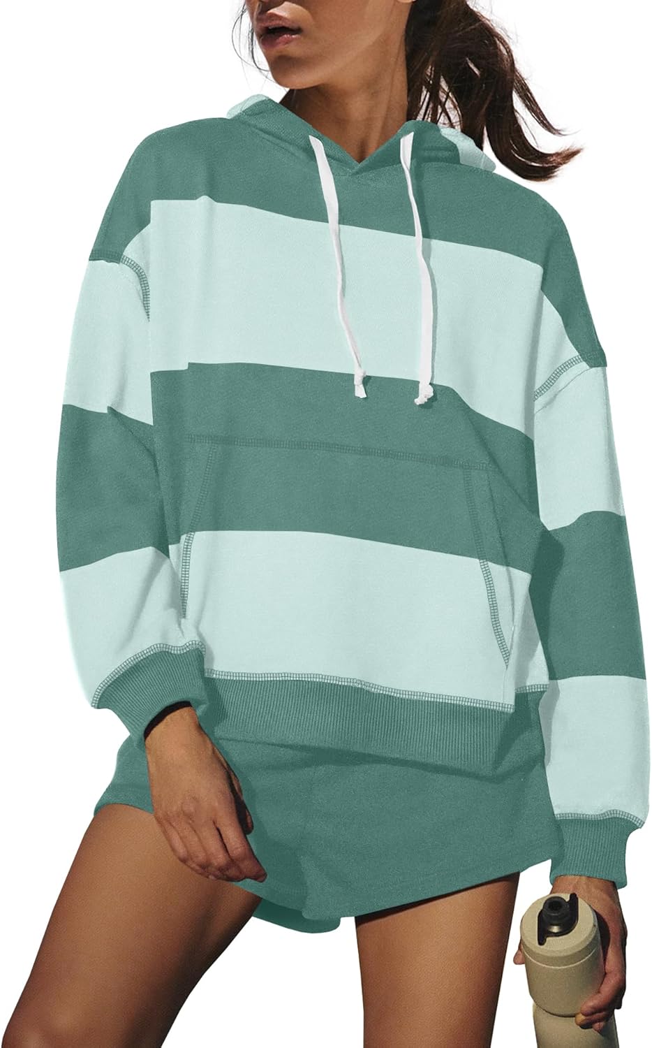 LAMISSCHE Womens Sweatsuits 2 Piece Set Striped Lounge Set Oversized Hoodie And Shorts Sets Matching Workout Sets