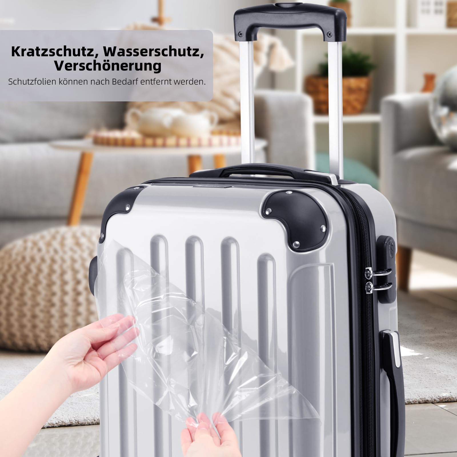 BEIBYE Zwillingsrollen 2048 Hartschale Trolley Koffer Reisekoffer Gepäck M-L-XL-Set Silber XL