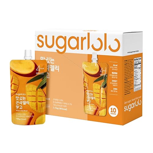 Sugarlolo Konjac Sweet Mango Jelly Snack - Vegan Jello with Zero Sugar | Only 4 Calories per Pouch | Low Calorie Korean Snacks5.29 Oz (150g) | 10 Pack - Mango