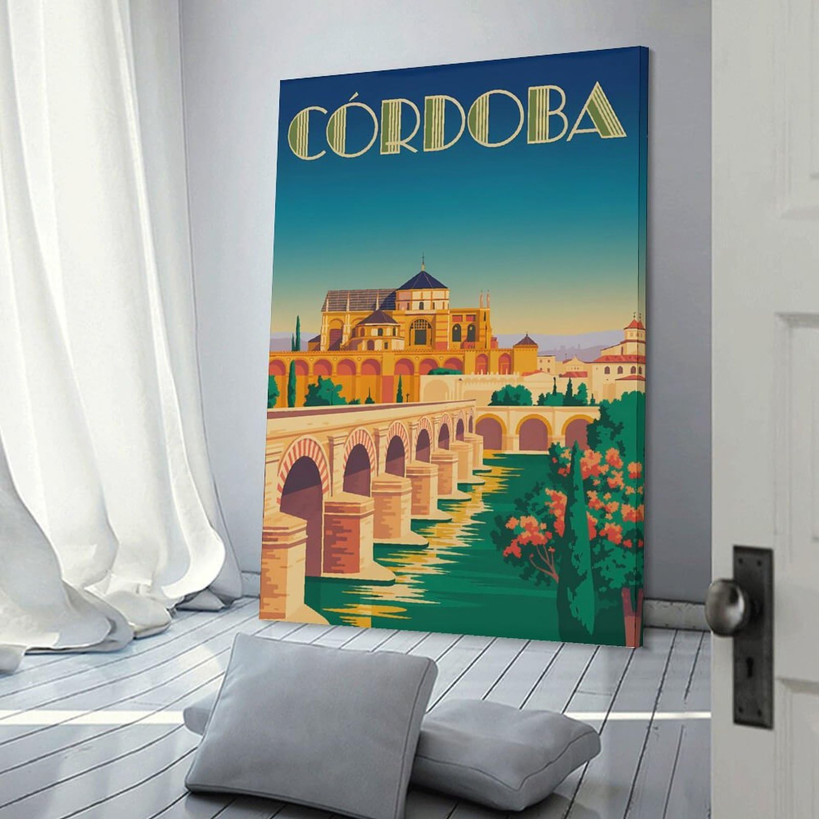 Junmoney Cordoba Vintage Travel Canvas Art Print, 24x36inch(60x90cm), for Home Walls, Creative Rooms Or Shared Spaces, Decorative Artwork with Broad Appeal