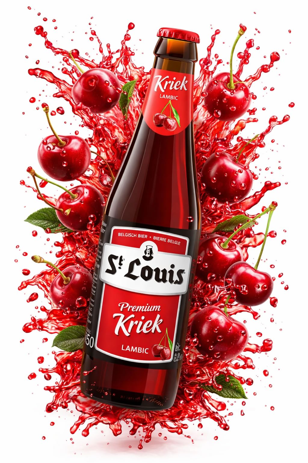 St. Louis Kriek Kirschbier aus Belgien – 12x 0,25l Flaschen – Belgisches Fruchtbier mit Kirschgeschmack – Süß & Fruchtig – Traditionelles Belgische Bier Spezialität