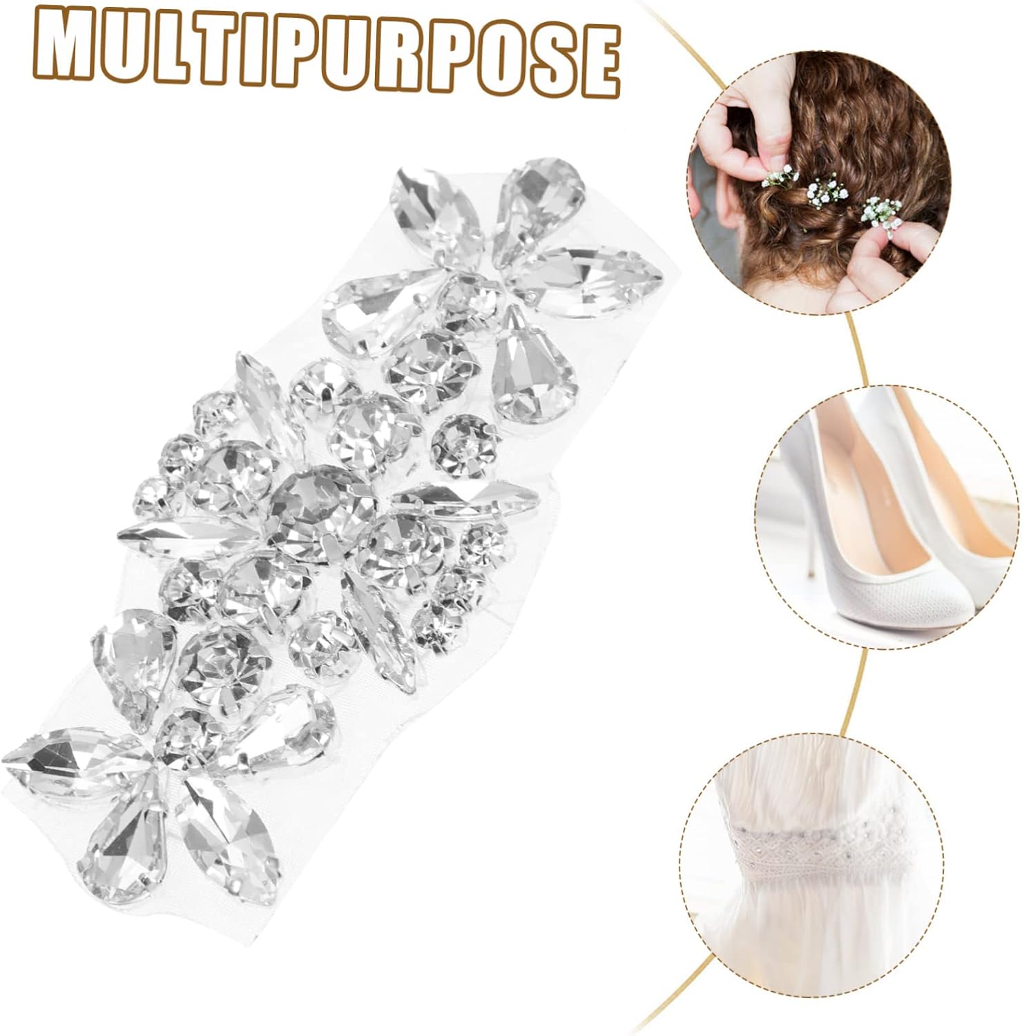 Glitter Rhinestone Applique Belt for Wedding Elegant Beaded Sash Accessory for Clothing and Craft Decoration
