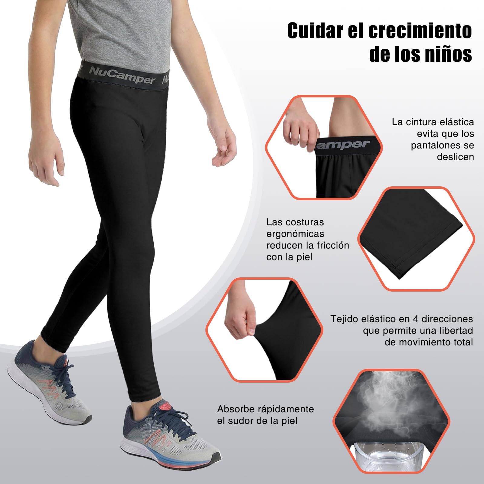 NuCamper Leggings Térmicos para Niños de Invierno, Pantalones de Compresión para Niños Tights Legging Mallas de Compresión de Secado Rápido Ropa Interior para Correr Fútbol Atlético y Baloncestom