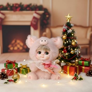 8 Inch Hand-Painted Porcelain Face Doll with Plush   Acrylic Cotton Body, Mini Kawaii High-Color Makeup Ceramic Doll for Room Decor, Birthday Gifts, Collectible  Name Kira Pink