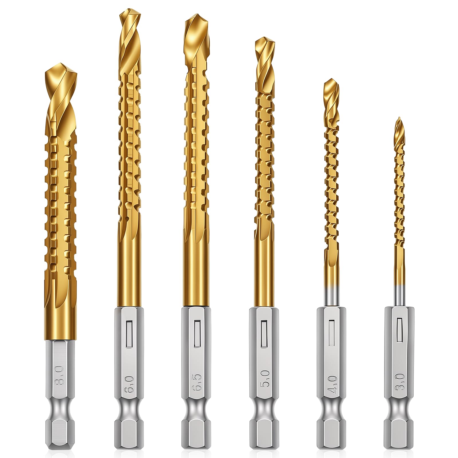 Titanium Drill Bit Set - 6 Pcs for Metal, Wood, Plastic -1