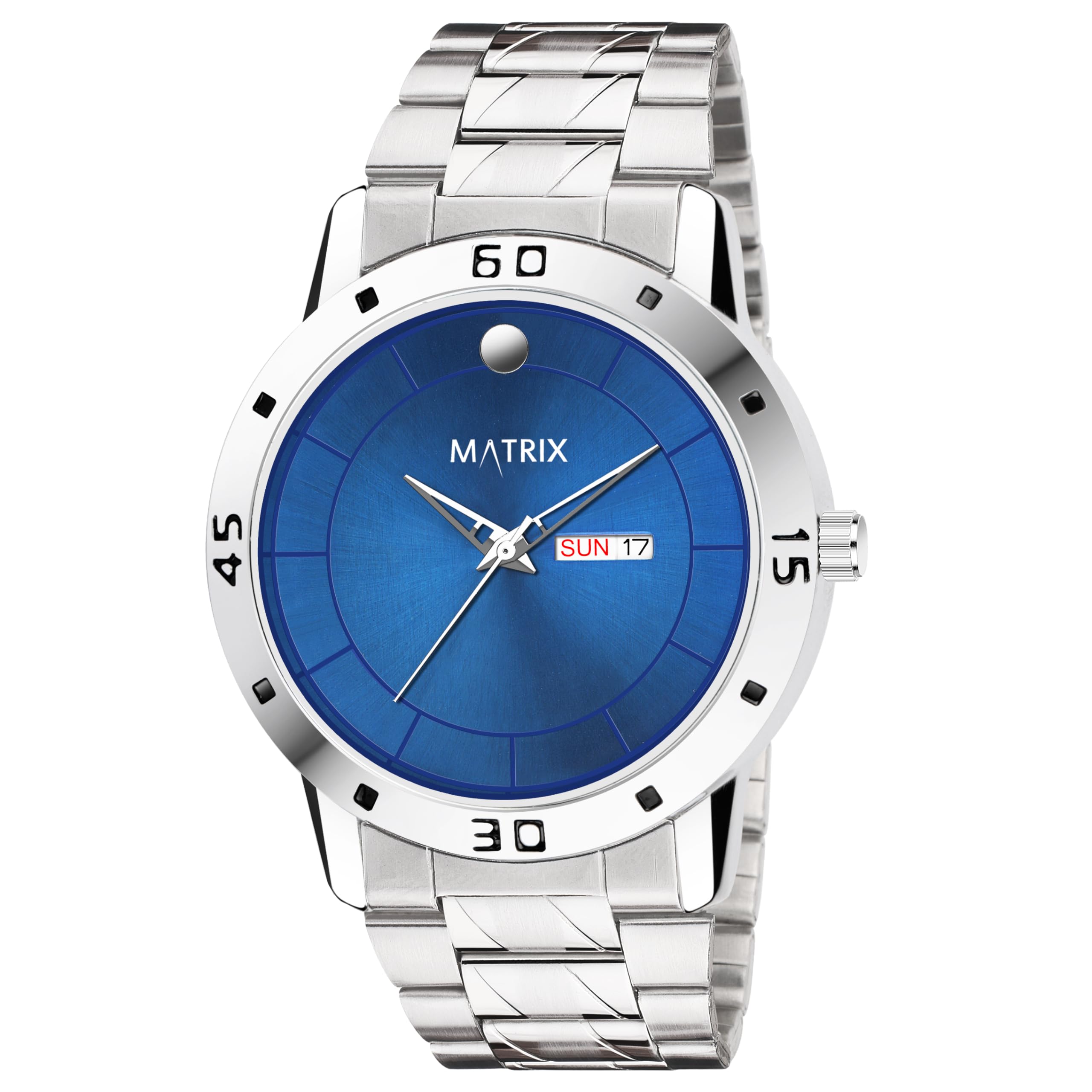 MatrixMinimalistic Blue, Black & Teal Dial, Day & Date Functioning, Stainless Steel Strap Analog Watch for Men & Women