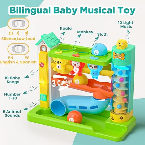 Musical Ball Drop Toys for 1 Year Old Boy Gifts, Eductional Baby Toy 12-18 Month Toddler Toy Age 1-2, First Birthday Gift for 1 Year Old Boy Girl, Infant Toys for 9-12-18 Month Olds(Green)