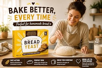 Fast Action Bread Yeast Multipack Pack of 2 (12 x 7g Sachets) | Instant Dried Baking Ingredient for Bread Machines, Hand Baking, Pizza Dough, Rolls & Homemade Loaves | Total 84g