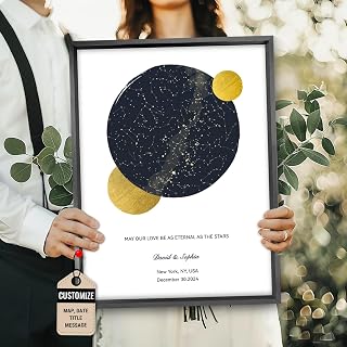 Custom Star Map Poster Prints, Personalized Star Map Art Prints Wall Hanging Decor, Customize Star Map Wall Art with Special Date, Title, Message for Couples Wedding Anniversary Valentine Gift (15)