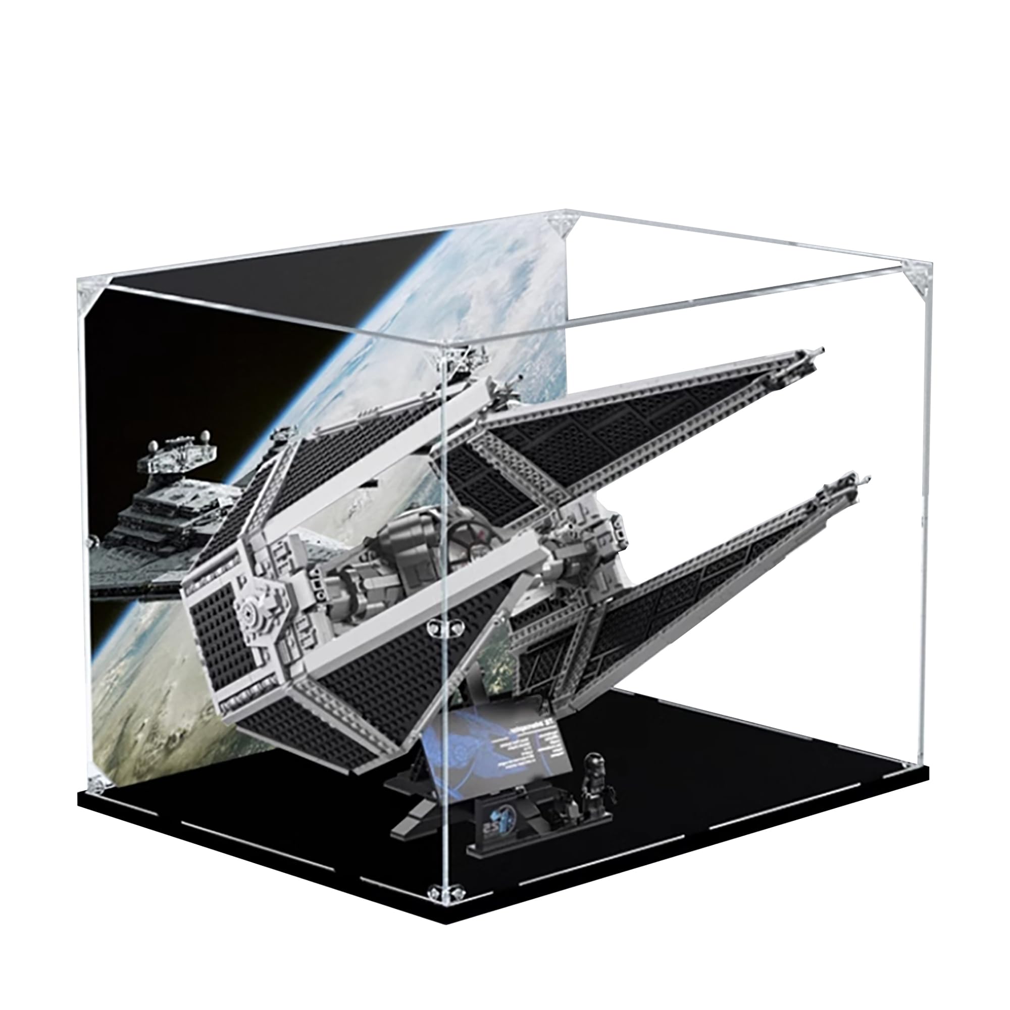 Acryl-Vitrine für Lego 75382 TIE Interceptor Modell, 3 mm staubdichte Schaukasten, Vitrine kompatibel mit Lego 75382 (Modell nicht im Lieferumfang enthalten) (Hintergrundaufbau 3 mm B)