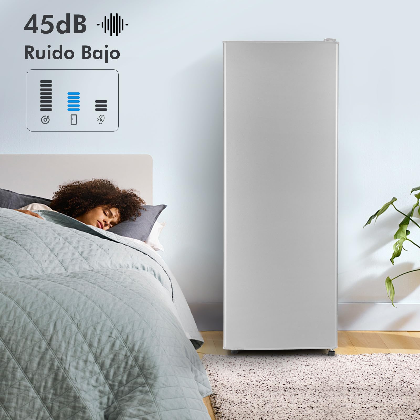 CURECURE Lodówka z mikrozamrażarką, pojemność całkowita 138 l, chłodzenie 133 l, 5 l zamrażania, 4 szklane półki z komorą na warzywa, regulacja temperatury, funkcja szybkiego chłodzenia (kolor srebrny