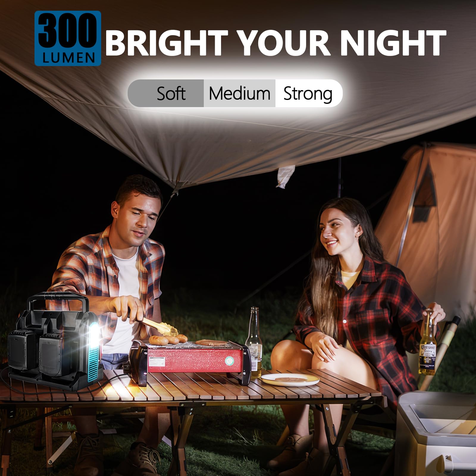 350W Tragbarer Netzteil-Wechselrichter, 4-Port-Netzadapter für Makita LXT 18V Akku, DC 20V auf AC 120V Konverter mit USB-Anschluss, Typ-C-Anschluss, LED-Licht
