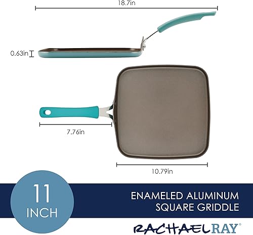 Miniatura 5 de Rachael Ray Cook + Create - Sartén antiadherente para estufaparrilla, cuadrada, 11 pulgadas, azul agave