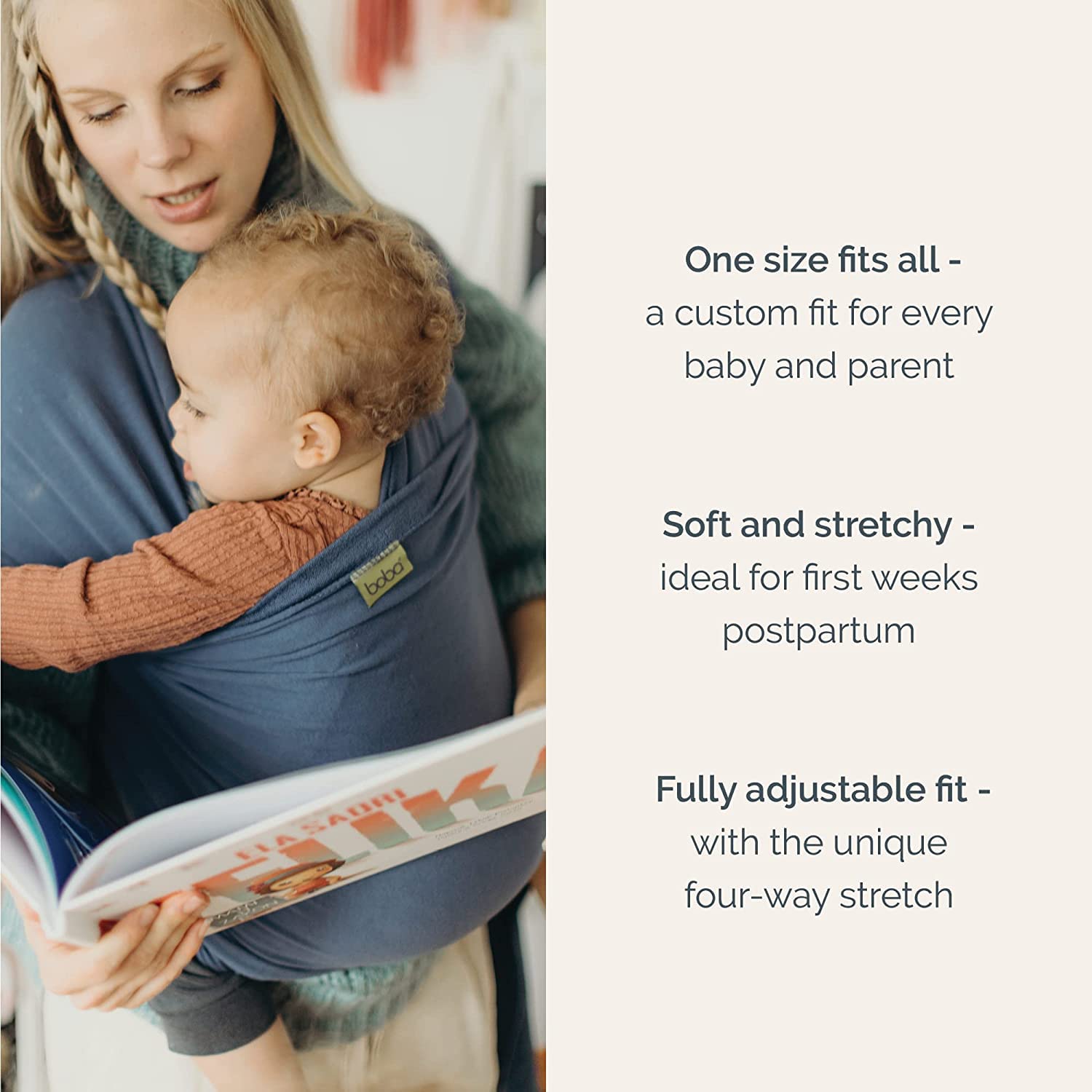 Boba Baby Wrap Carrier – Original Baby Sling Carrier for Newborns (7–35 lbs), Soft, Secure, Hands-Free & Ergonomic, Ideal for Comfortable Bonding, New Parents (Vintage Blue)
