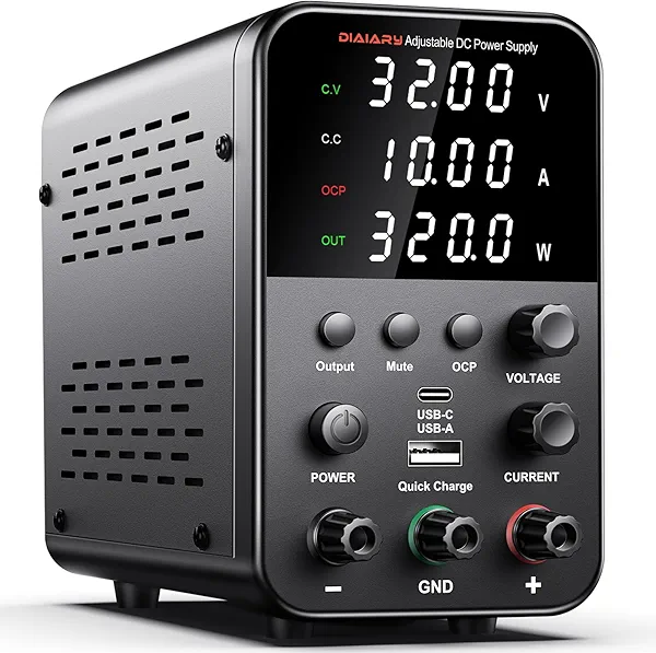 DC Power Supply Variable, 32V 10A Adjustable Switching Regulated DC Bench Power Supply with Intelligent Charging Mode, 18W USB Interface, Precision Encoder Knob