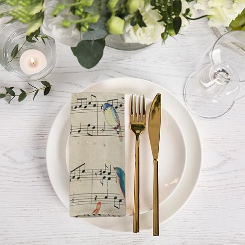 Miniatura 2 de Juego de 4 servilletas de tela con notas musicales de pájaro de 20 x 20 pulgadas, servilletas de tela vintage con música lavable, reutilizable,
