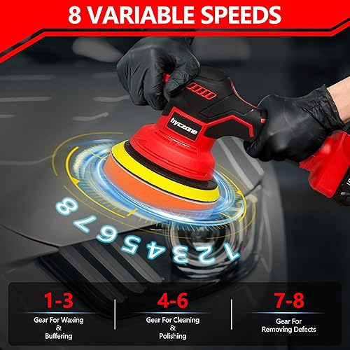 Miniatura 3 de Pulidora inalámbrica de coche para batería Milwaukee de 18 V, kit de pulidor orbital portátil de 6 pulgadas, pulidor de coche de 8 velocidades