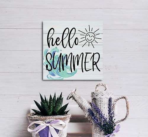 Miniatura 5 de Letrero de madera con texto en inglés Hello Summer, placa de madera, letrero de sol de verano, letrero decorativo de mesa de madera, decoración del