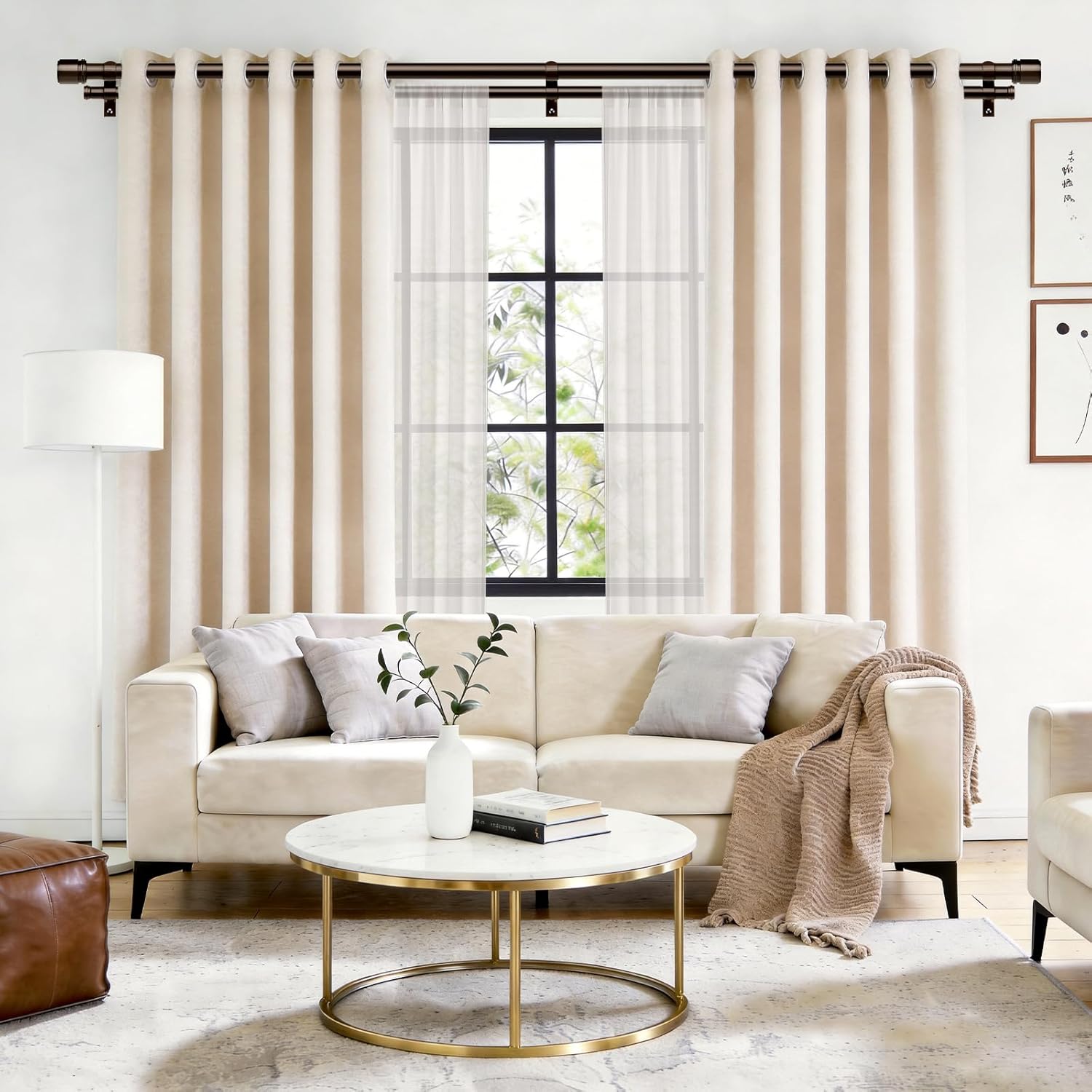 Double Curtain Rod 36 to 72 Inch, HOTOZON 1 Inch Heavy Duty Double Curtain Rods for Windows 24 to 68 Inches(2-5.6 ft), Telescoping Drapery Rod with Simple End Finials, Bronze