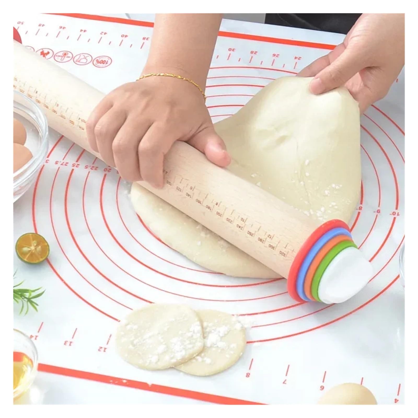 Verstellbarer Nudelholz, abnehmbarer kreisförmiger Teigpolsterroller, Edelstahl, Silikon, Kneten(Greymat rolling pin)