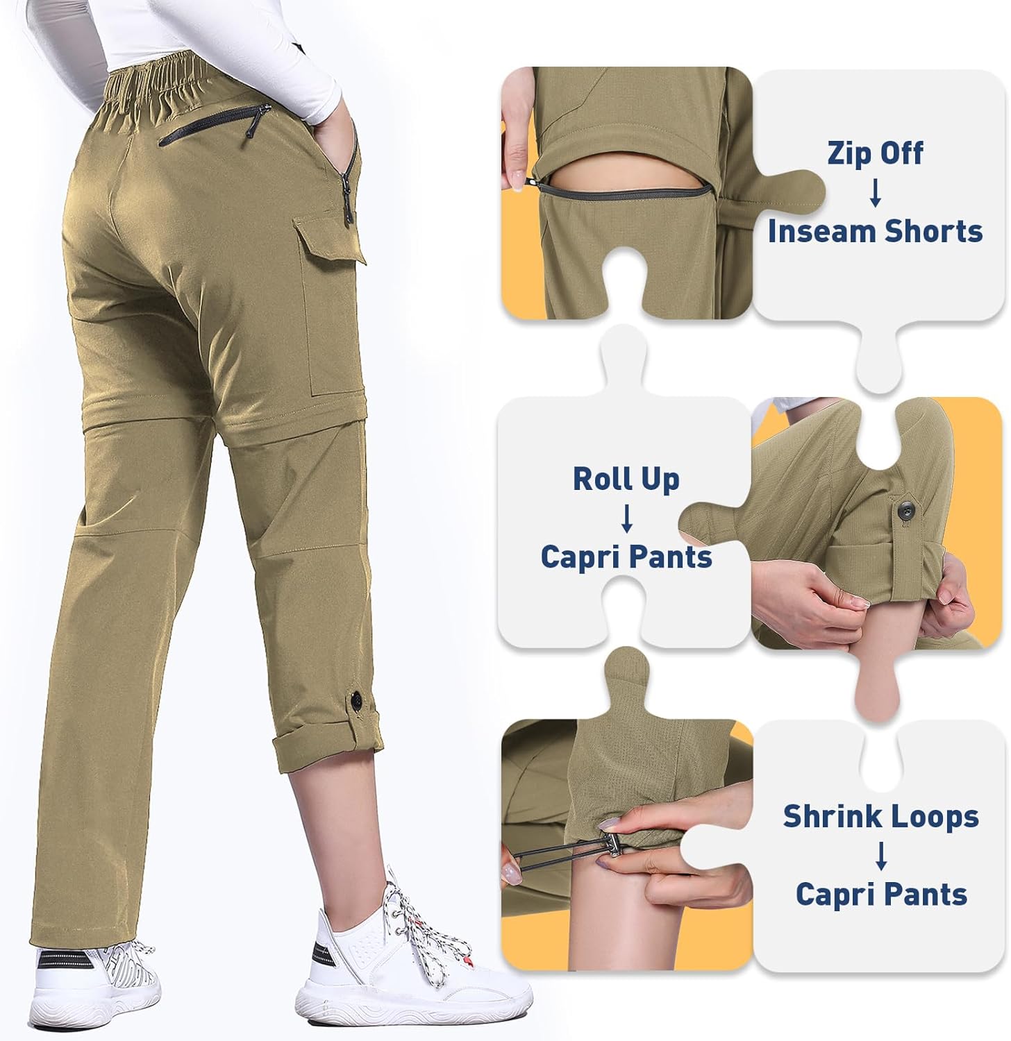 Hiauspor Hiking Pants Women Convertible Lightweight Zip Off Pants Quick Dry Outdoor Stretch Pants UPF 50+ Trousers - Image 3