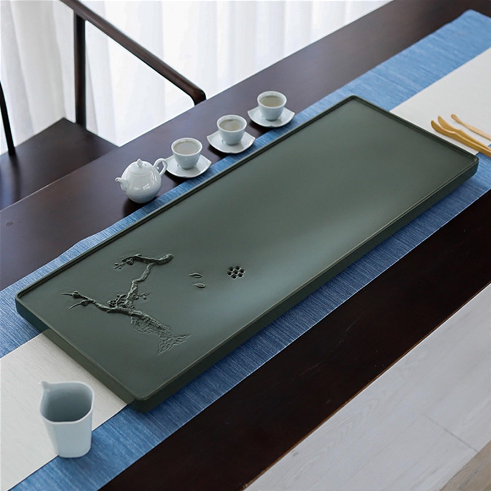 Tea Set Natural Tian Luo Green Tea Tray Hand-Carved Stone Tea Table Tea Room Simple Home Office Tea Tray Chinese Tea Set(70 * 30 * 3cm) (70 * 30 * 3cm)