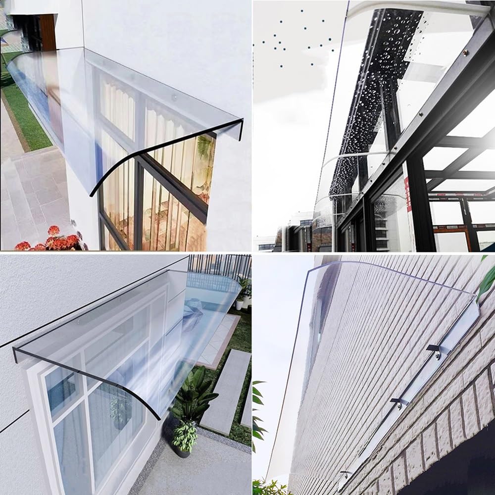 Auvent De Fenêtre 40 70 90 120 180 280 500cm Auvent De Porte Transparents en Polycarbonate Marquise Porte D'Entree Terrasse Toit Abri Banne Protection