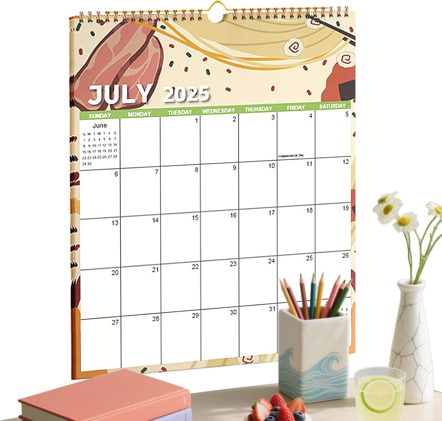 Bureaukalender 2025-2026 -Mini Staande Klapkalender - Van Juli 2025 Tot December 2026 18 Maandenkalender Met Metalen Ringband Met Dubbele Spiraalbinding Voor Thuis Kantoor En School 93 X 75 Cm 1 Stuk Pepergroen