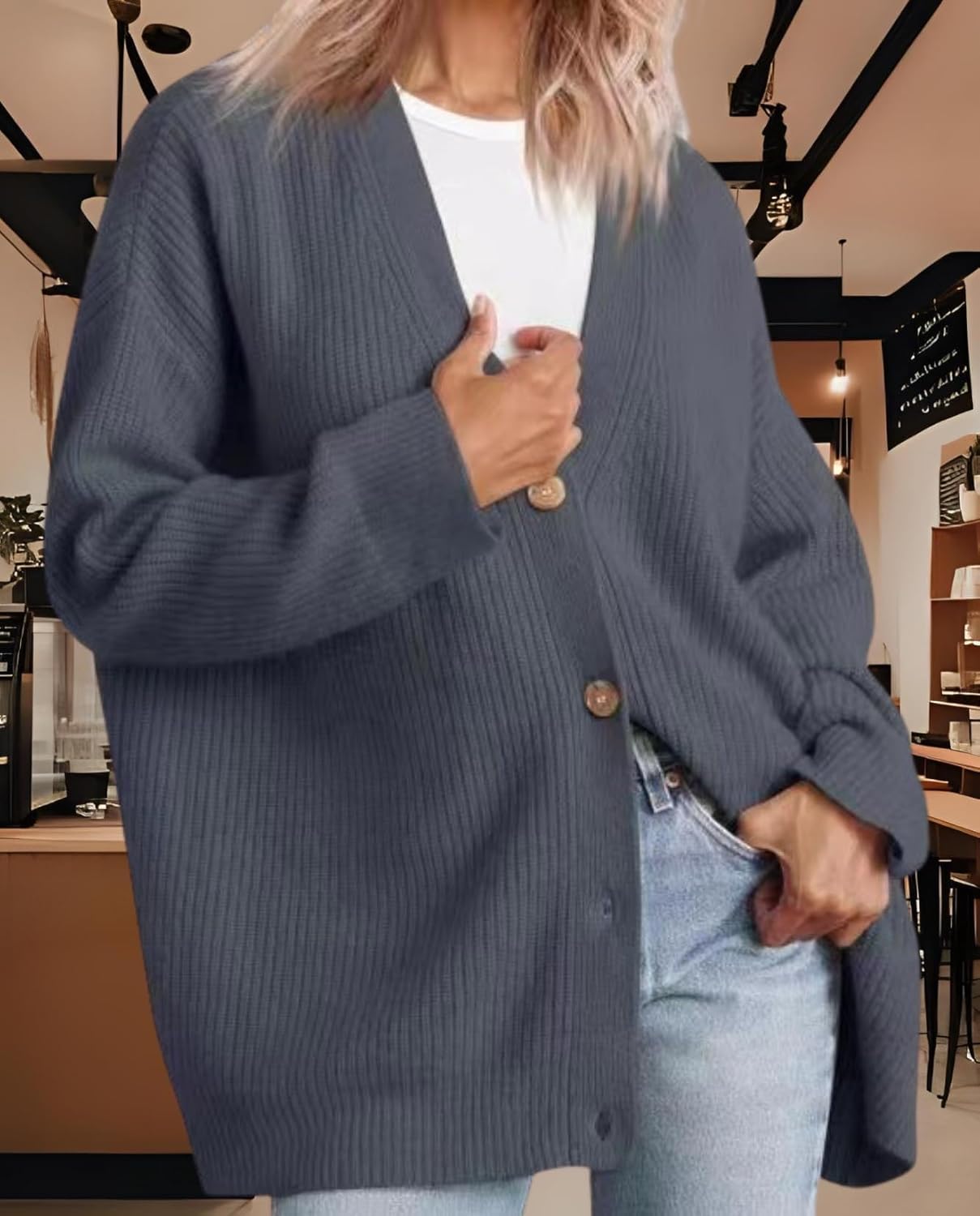 Women's Cardigan Casual Sweater Oversized Long Sleeve V-Neck Button Cardigan Top for Vacation and Daily Life - Image 5