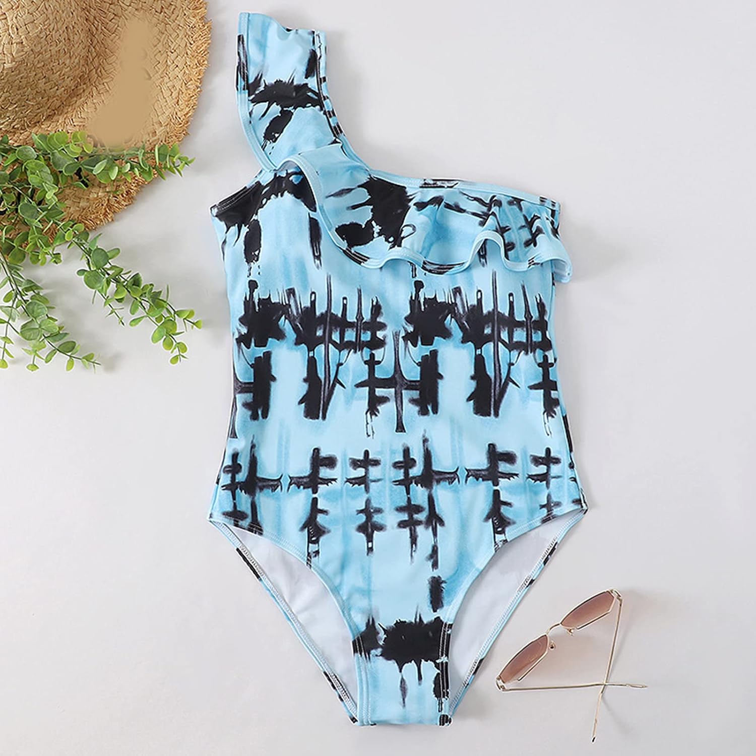 Women Swimsuit, Women Shoulder Monokini Asymmetric Ruffle Swimsuit