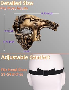 Ubauta Steampunk Masquerade Mask for Men Costume: Mesh Half-Face Cyborg Mask for Halloween Party Cosplay Phantom of the Opera - Gold