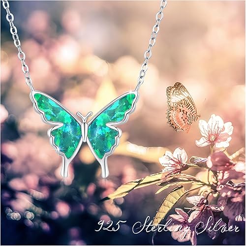Miniatura 5 de CUOKA MIRACLE Collar de mariposa de ópalo para mujer, plata de ley 925, delicado y bonito dije de mariposa, collar de mariposa, regalo de cumpleaños