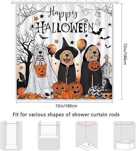 Miniatura 3 de Cortina de ducha de Halloween para baño, divertido disfraz de perro, fantasma, terror, calabaza, araña, murciélago, decoración de baño, tela