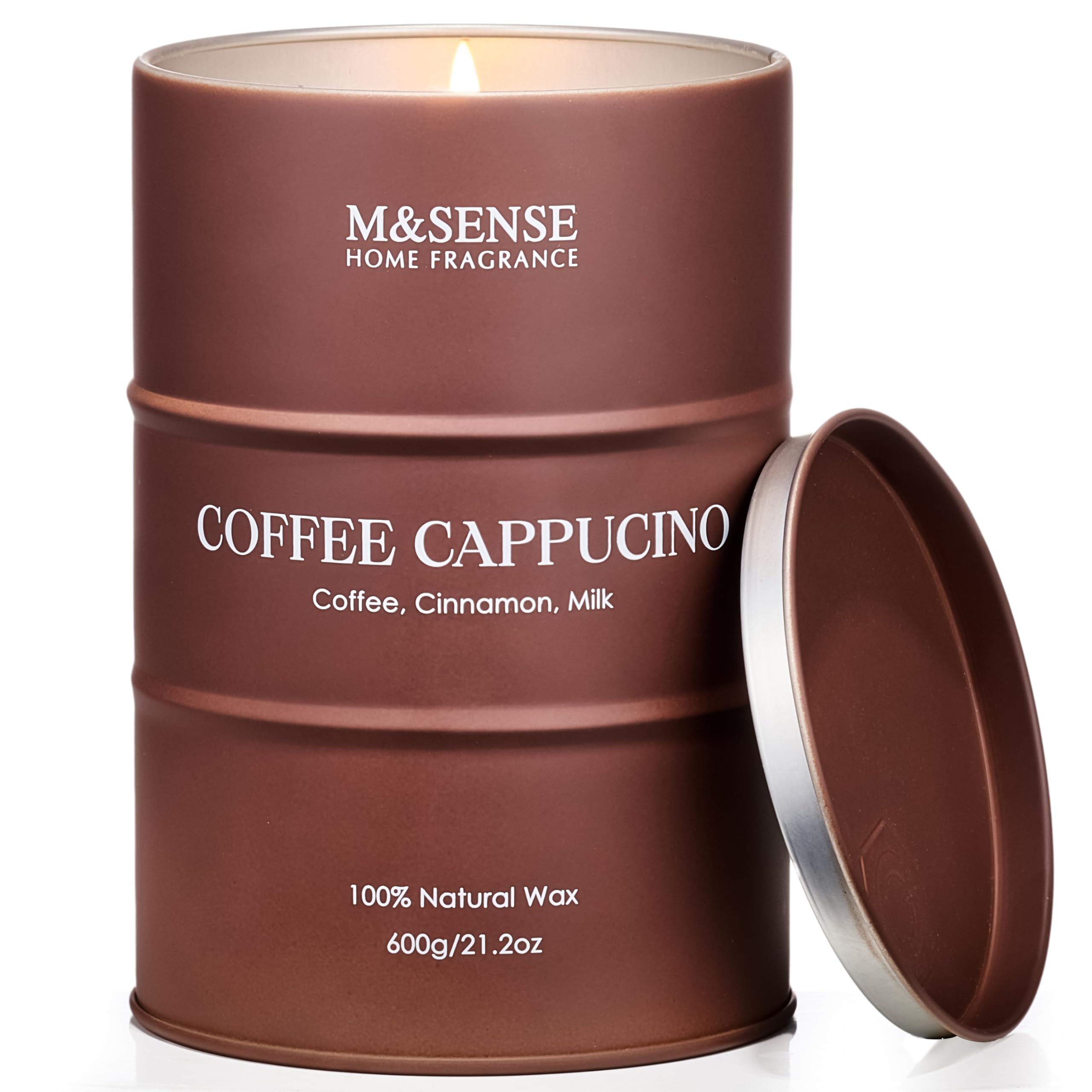 M&SENSE Candele profumate grandi al caffè Cappucina, candela di cera naturale di soia lunga durata, candela dall'aroma forte di caffè Regali unici di benvenuto per gli amanti del caffè, Fino a 120 ore