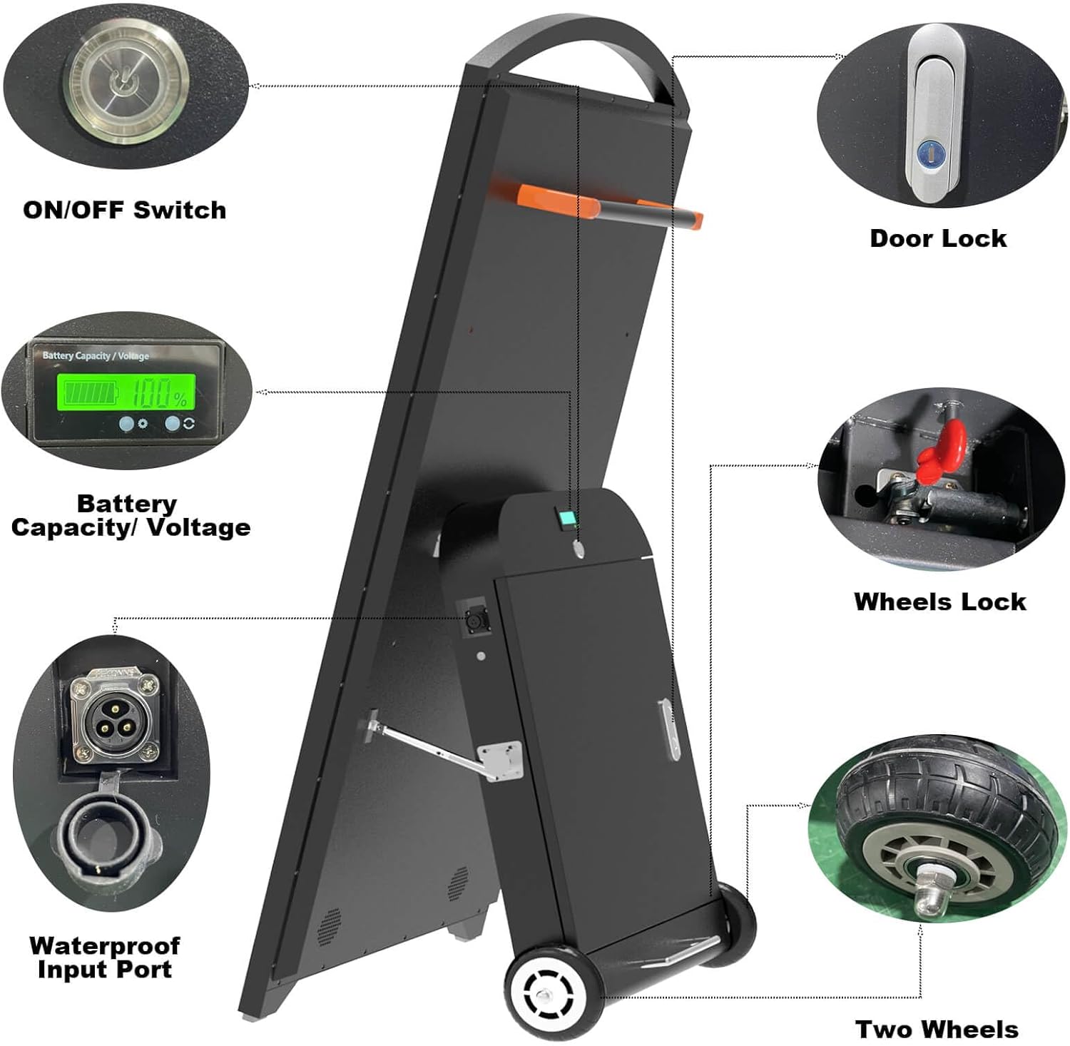 43" Outdoor Portable Digital Signage, 2000nits Digital Signage Display, Rechargeable Battery Working 10-15H, Clearly Seen Under The Sun, CMS/U-Disk, Plug&Play IP65 Waterproof