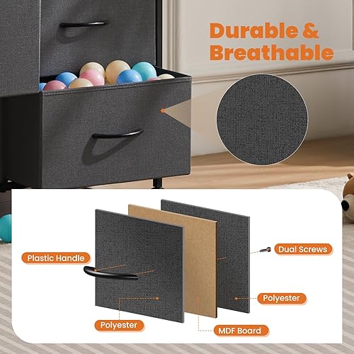 Miniatura 5 de Cómoda para dormitorio, cajón, organizador de aparador, cajones de almacenamiento, torre de almacenamiento de tela con 8 cajones, cómoda con cubos