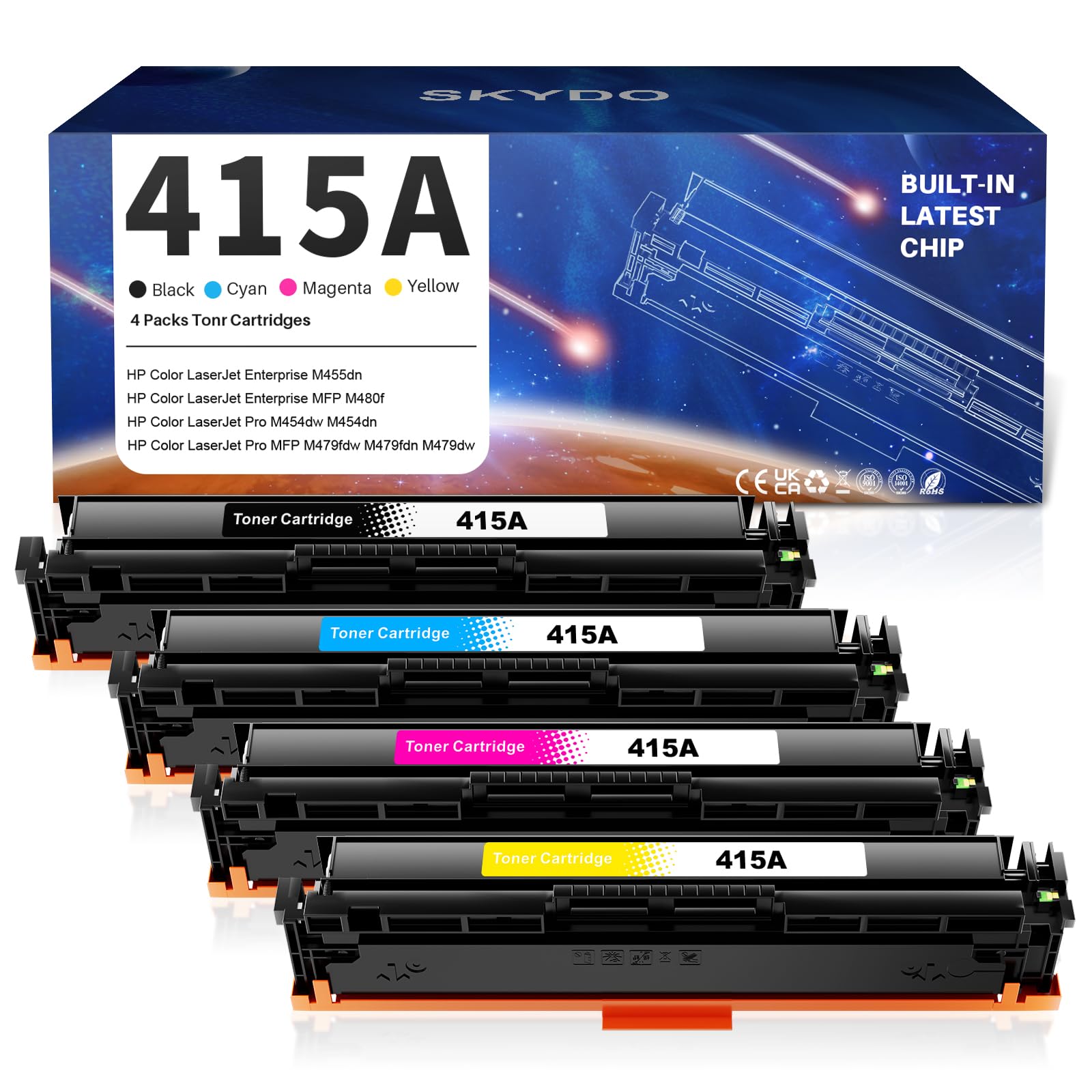 Skydo 415A Toner (Con Chip) Compatibile con HP 415A 415X Compatibile con HP LaserJet Pro M454dw, M454dn, MFP M479fdw, M479fdn, M479dw, Enterprise M455dn, M480f Stampanti (W2030A W2031A W2032A W2033A)