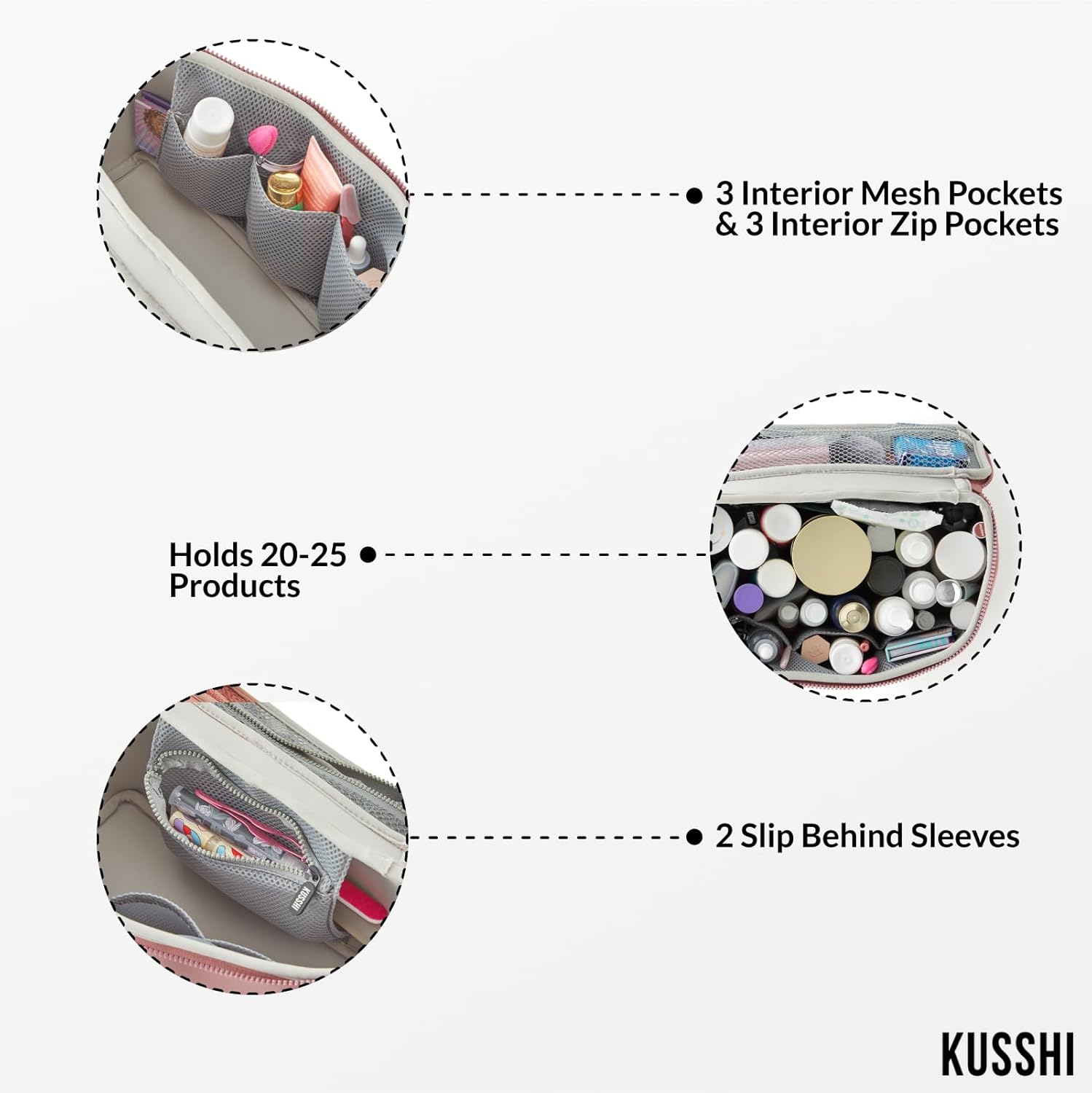 KUSSHI Neoprene Train Case Makeup Bag - Washable Makeup Travel Bag & Vanity Case for Stress Free Travel (Large, Mauve/Stone) - Image 2