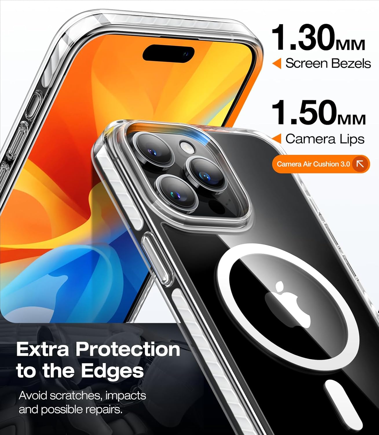 TORRAS Shockproof for iPhone 15 Pro Max Case Clear [Military-Grade Drop][Compatible with MagSafe][Yellowing Resistant] Hard PC Back, White Bumper Phone Case iPhone 15 Pro Max, Clear - Image 5