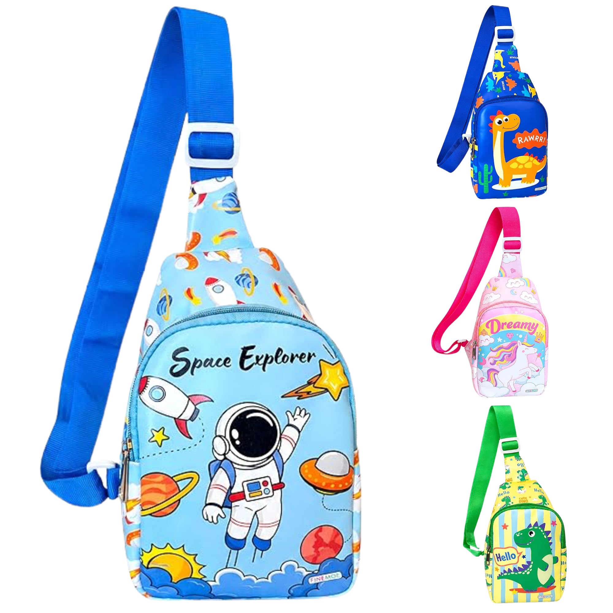 FINEMOE Kids Astronaut Sling Bag for Boys & Girls, Space Explorer Crossbody Chest Bag, Lightweight, Outdoor, Travel, School,Picnic, Adjustable Strap, Birthday Return Gift (Blue Astronaut)