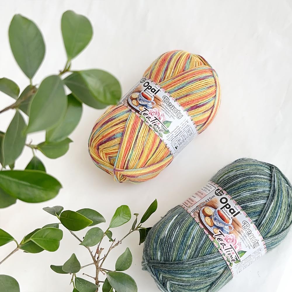 100g Opal Beauty Tea Time 4ply Sock Yarn, 75% Wool 25% Polyamide Space Dyed Colourful Yarn for Knitting & Crocheting (11511)