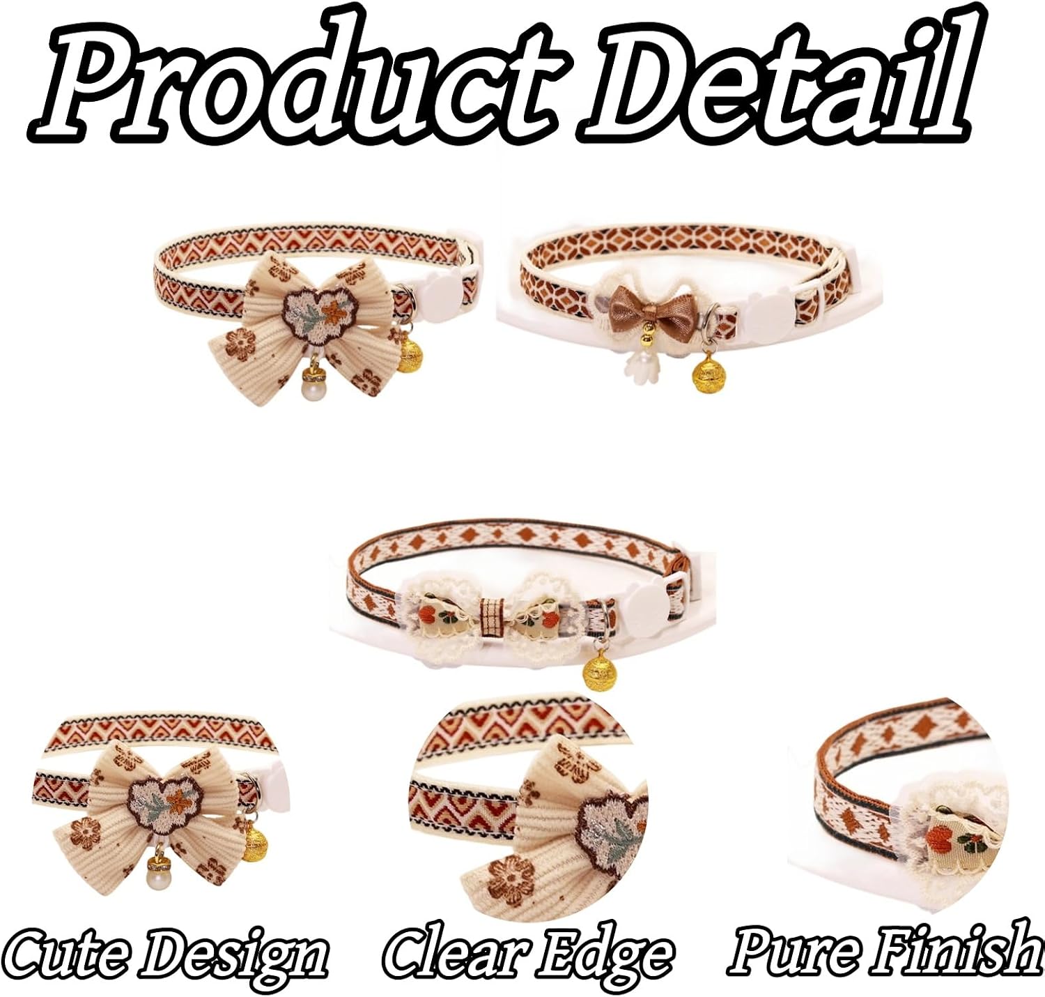 3 Pack Cute Cat Collar Set Breakaway Safety Design with Leopard and PU Leather Style Cute Breakaway Cat Necklace and PU Leather Collar for Kittens image 3
